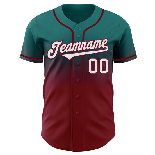 Custom Teal White-Crimson Authentic Fade Fashion Baseball Jersey - Sky-Custom