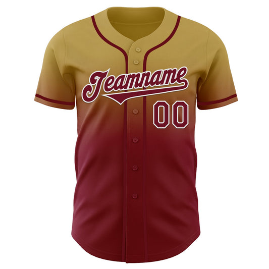 Custom Old Gold Crimson-White Authentic Fade Fashion Baseball Jersey - Sky-Custom