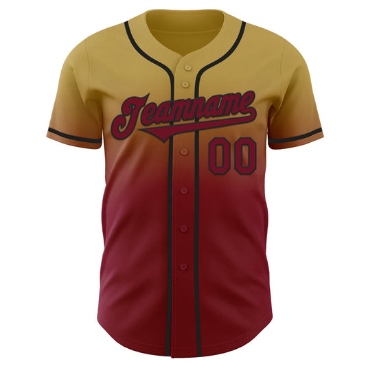 Custom Old Gold Crimson-Black Authentic Fade Fashion Baseball Jersey - Sky-Custom