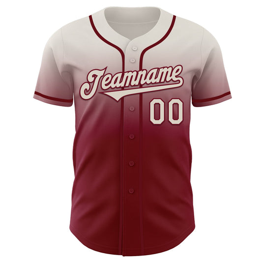 Custom Cream Crimson Authentic Fade Fashion Baseball Jersey - Sky-Custom