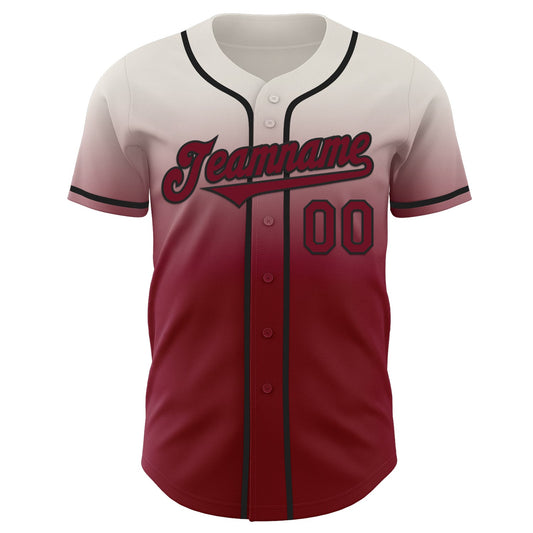 Custom Cream Crimson-Black Authentic Fade Fashion Baseball Jersey - Sky-Custom
