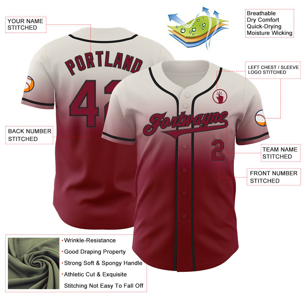 Custom Cream Crimson-Black Authentic Fade Fashion Baseball Jersey - Sky-Custom