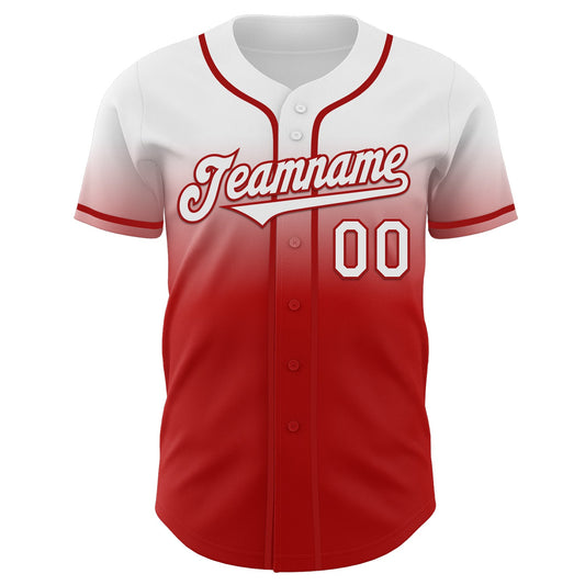 Custom White Red Authentic Fade Fashion Baseball Jersey - Sky-Custom