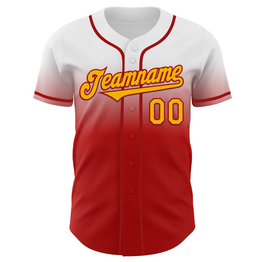 Custom White Gold-Red Authentic Fade Fashion Baseball Jersey - Sky-Custom