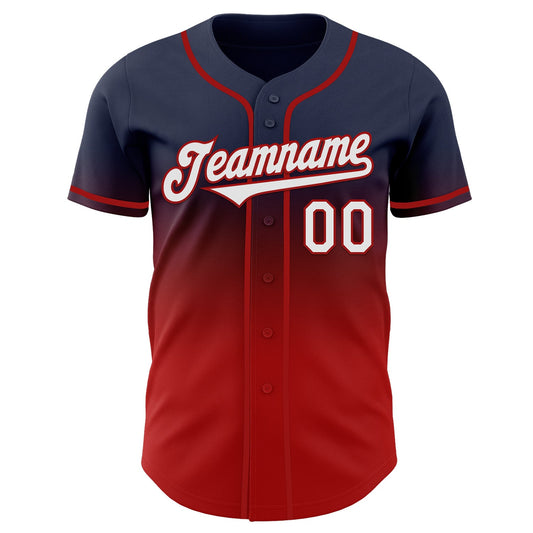 Custom Navy White-Red Authentic Fade Fashion Baseball Jersey - Sky-Custom