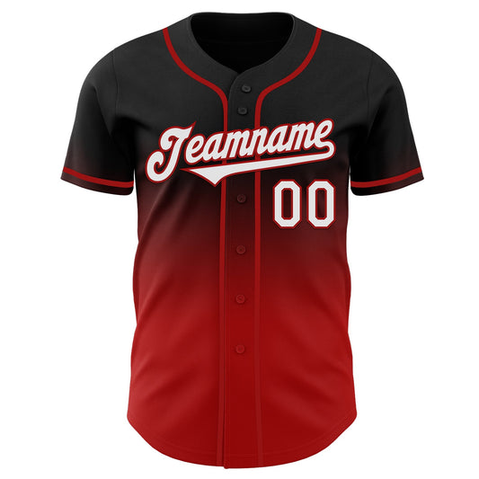 Custom Black White-Red Authentic Fade Fashion Baseball Jersey - Sky-Custom
