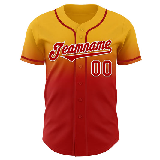 Custom Gold Red-White Authentic Fade Fashion Baseball Jersey - Sky-Custom