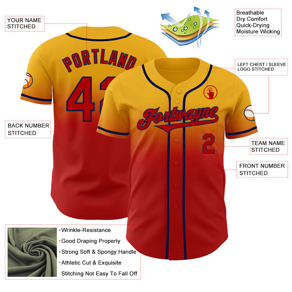 Custom Gold Red-Navy Authentic Fade Fashion Baseball Jersey - Sky-Custom
