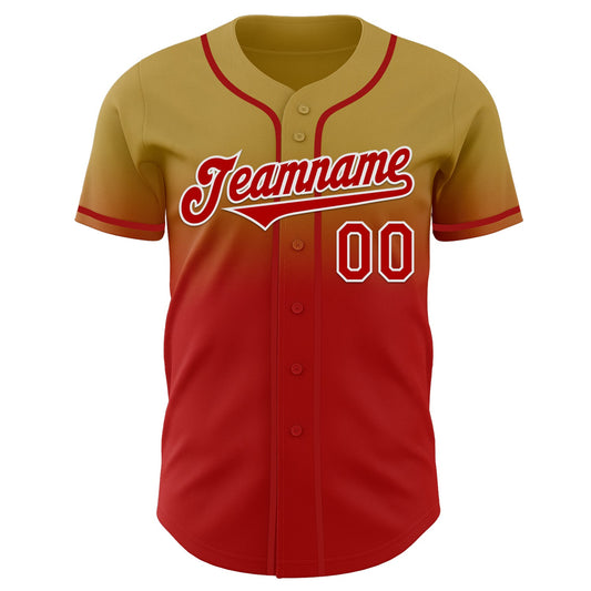 Custom Old Gold Red-White Authentic Fade Fashion Baseball Jersey - Sky-Custom
