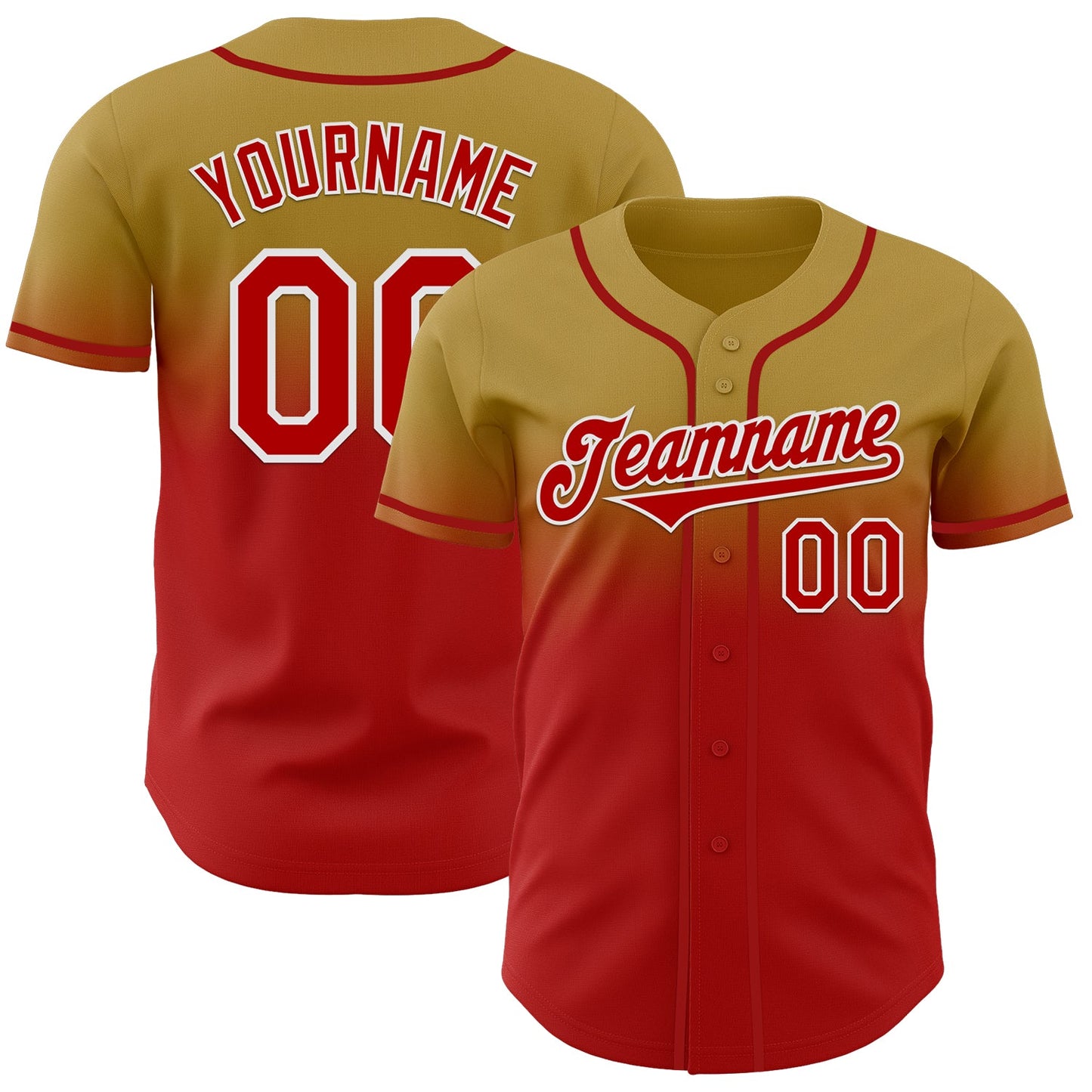 Custom Old Gold Red-White Authentic Fade Fashion Baseball Jersey - Sky-Custom