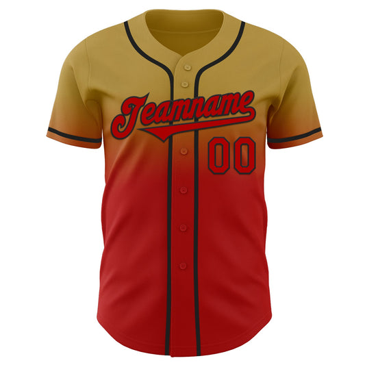 Custom Old Gold Red-Black Authentic Fade Fashion Baseball Jersey - Sky-Custom