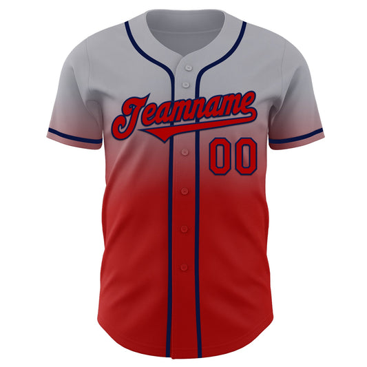 Custom Gray Red-Navy Authentic Fade Fashion Baseball Jersey - Sky-Custom