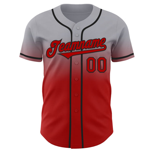 Custom Gray Red-Black Authentic Fade Fashion Baseball Jersey - Sky-Custom