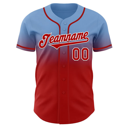Custom Light Blue Red-White Authentic Fade Fashion Baseball Jersey - Sky-Custom