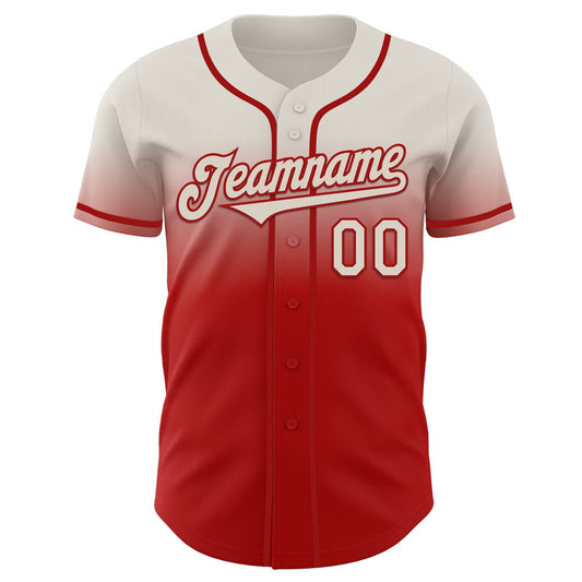 Custom Cream Red Authentic Fade Fashion Baseball Jersey - Sky-Custom
