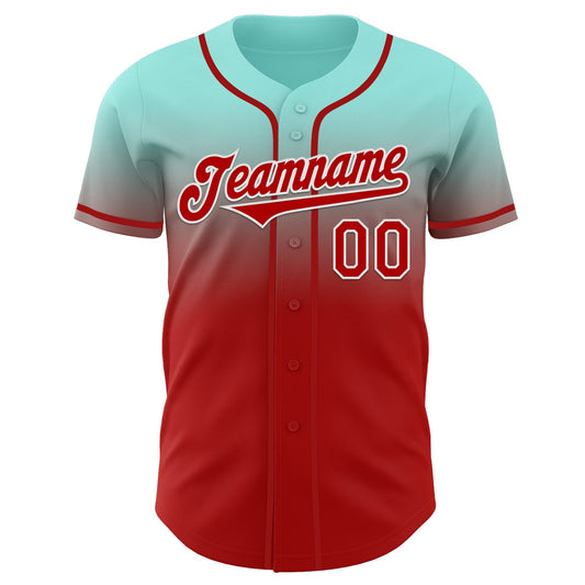 Custom Ice Blue Red-White Authentic Fade Fashion Baseball Jersey - Sky-Custom