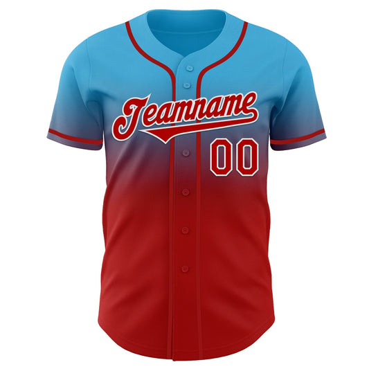 Custom Sky Blue Red-White Authentic Fade Fashion Baseball Jersey - Sky-Custom