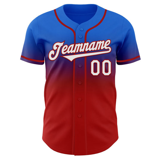 Custom Thunder Blue White-Red Authentic Fade Fashion Baseball Jersey - Sky-Custom