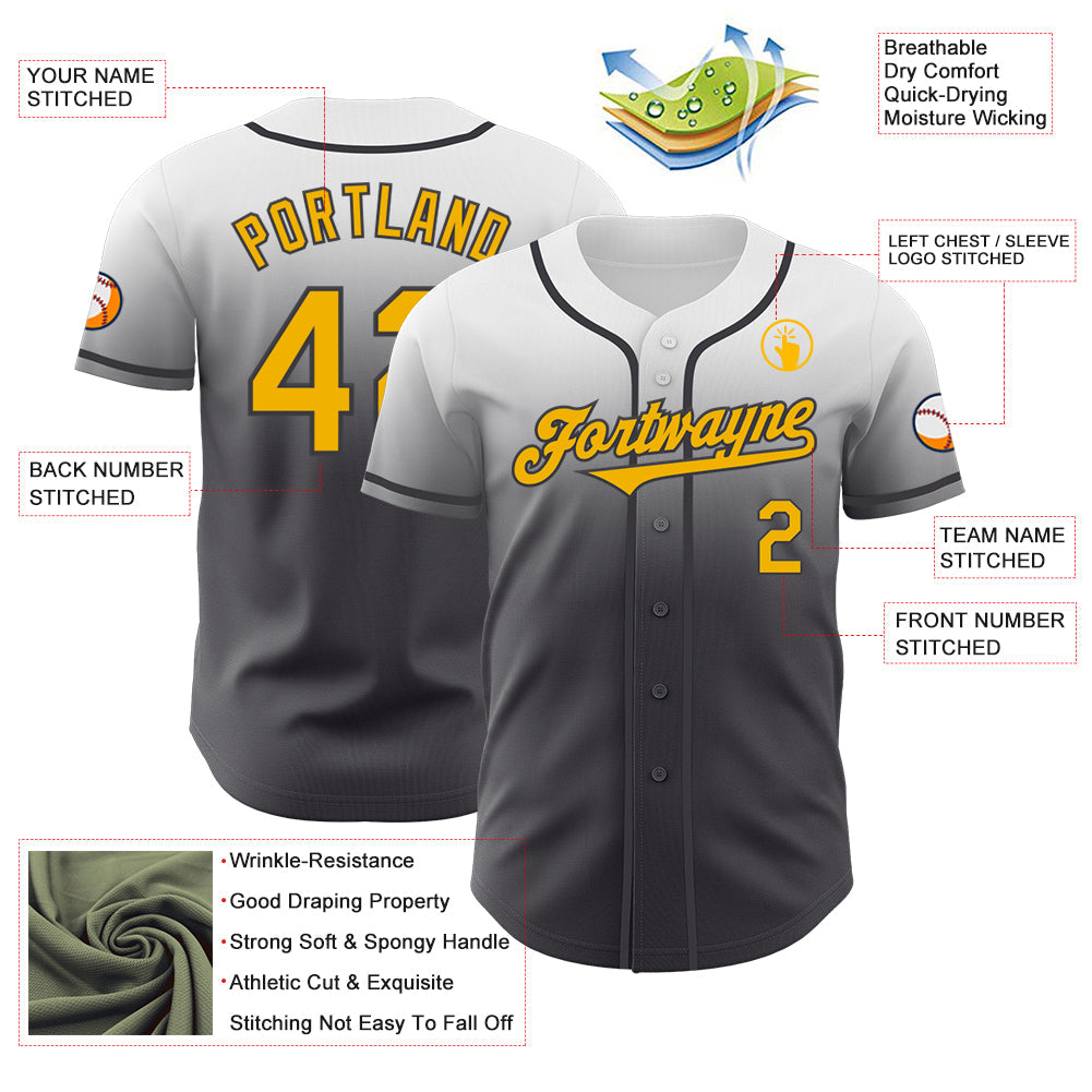 Custom White Gold-Steel Gray Authentic Fade Fashion Baseball Jersey - Sky-Custom