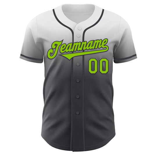 Custom White Neon Green-Steel Gray Authentic Fade Fashion Baseball Jersey - Sky-Custom