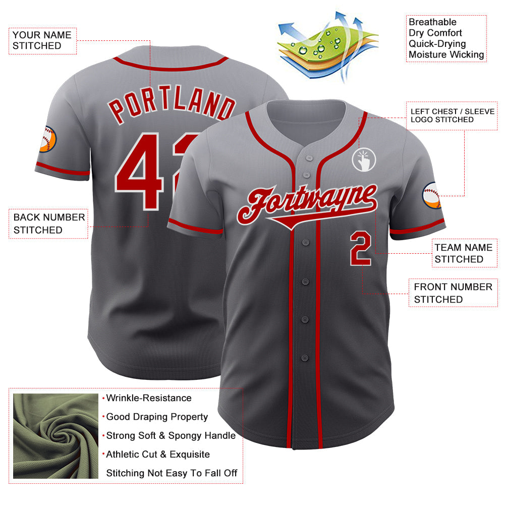 Custom Gray Red Steel Gray-White Authentic Fade Fashion Baseball Jersey - Sky-Custom
