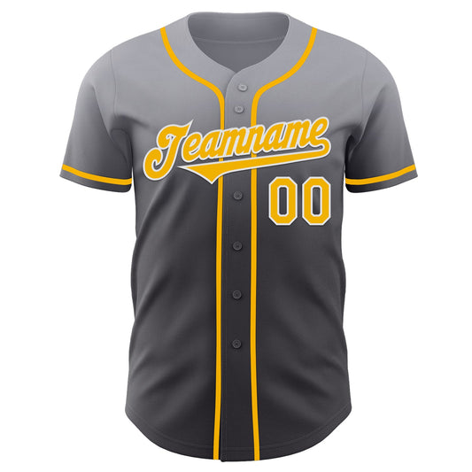 Custom Gray Gold Steel Gray-White Authentic Fade Fashion Baseball Jersey - Sky-Custom
