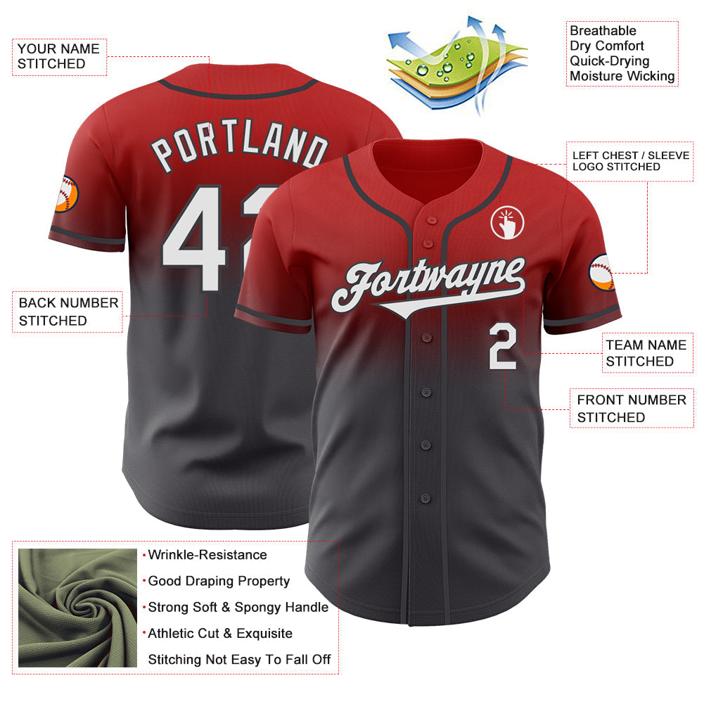 Custom Red White-Steel Gray Authentic Fade Fashion Baseball Jersey - Sky-Custom