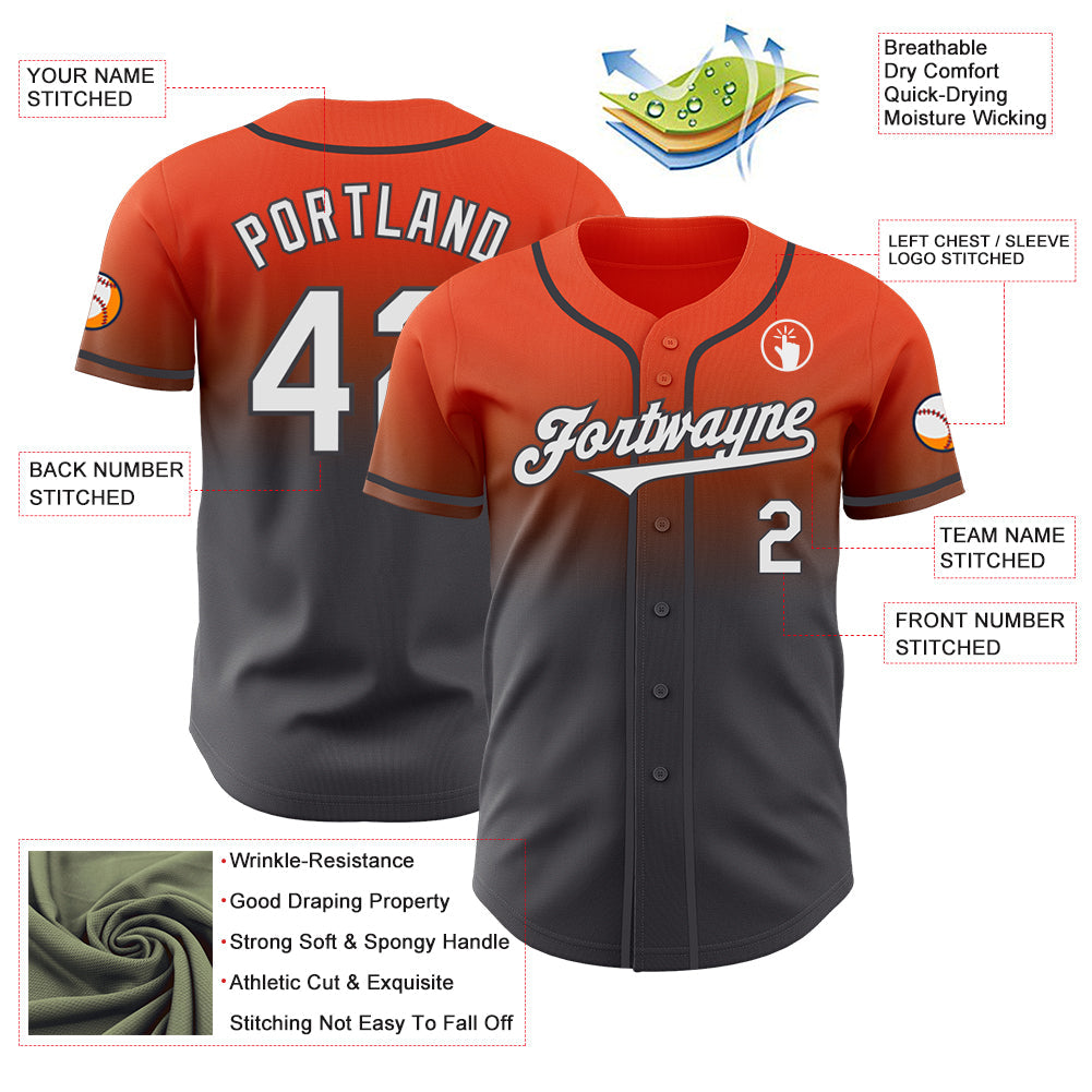 Custom Orange White-Steel Gray Authentic Fade Fashion Baseball Jersey - Sky-Custom