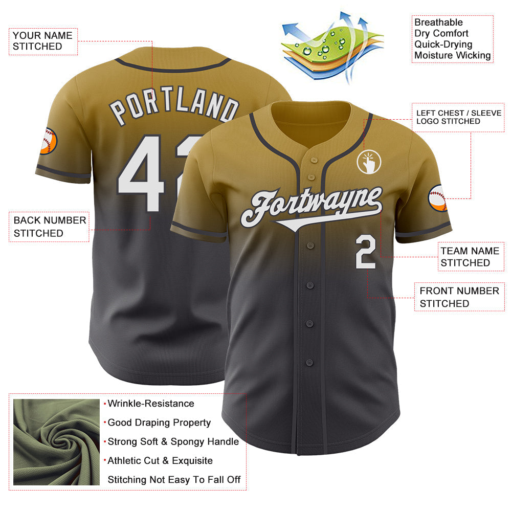 Custom Old Gold White-Steel Gray Authentic Fade Fashion Baseball Jersey - Sky-Custom