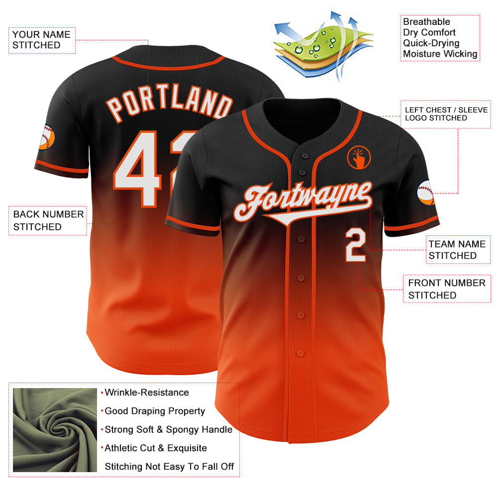 Custom Black White-Orange Authentic Fade Fashion Baseball Jersey - Sky-Custom