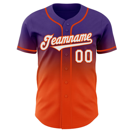 Custom Purple White-Orange Authentic Fade Fashion Baseball Jersey - Sky-Custom