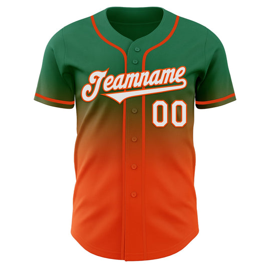 Custom Kelly Green White-Orange Authentic Fade Fashion Baseball Jersey - Sky-Custom