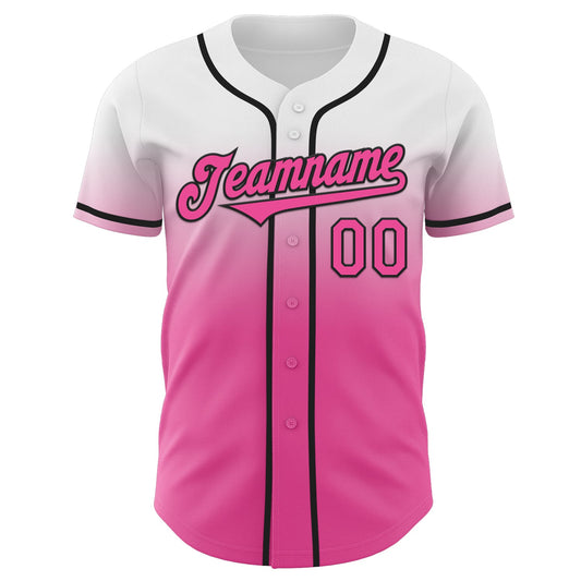 Custom White Pink-Black Authentic Fade Fashion Baseball Jersey - Sky-Custom