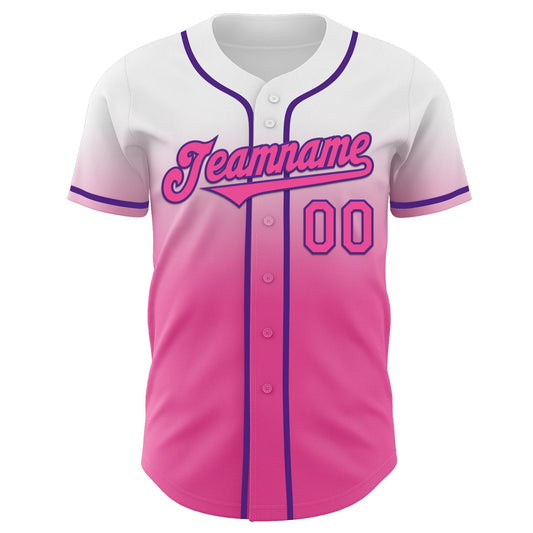 Custom White Pink-Purple Authentic Fade Fashion Baseball Jersey - Sky-Custom