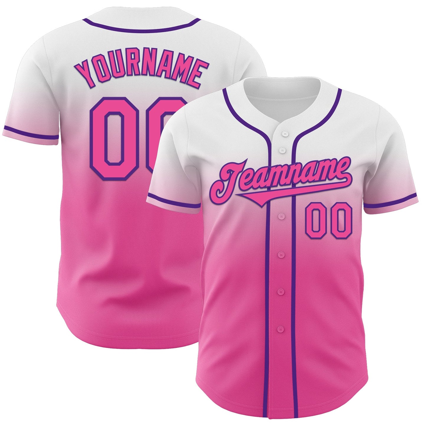Custom White Pink-Purple Authentic Fade Fashion Baseball Jersey - Sky-Custom
