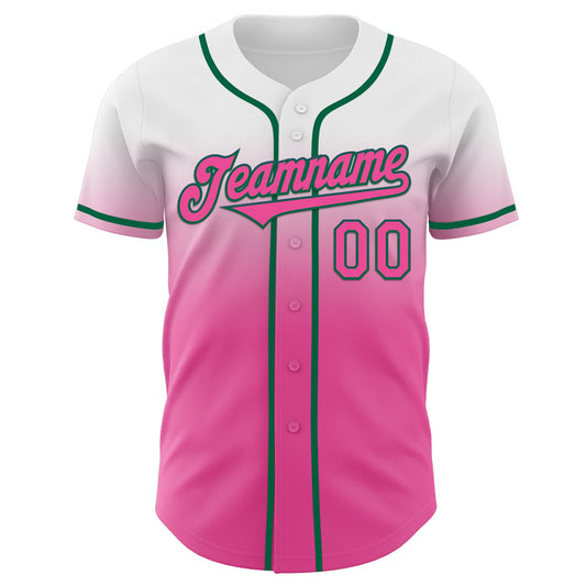 Custom White Pink-Kelly Green Authentic Fade Fashion Baseball Jersey - Sky-Custom