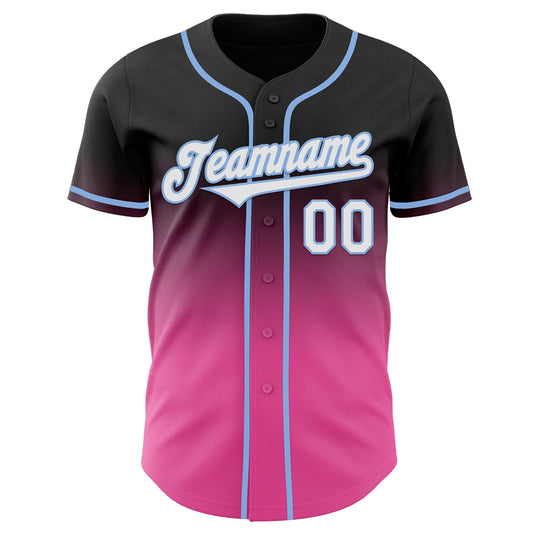 Custom Black White Pink-Light Blue Authentic Fade Fashion Baseball Jersey - Sky-Custom
