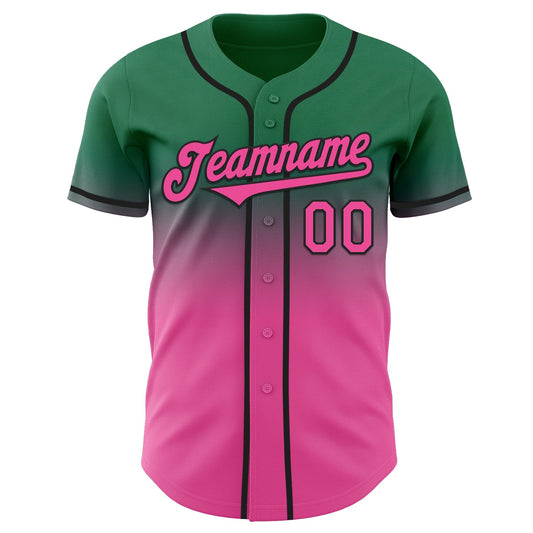 Custom Kelly Green Pink-Black Authentic Fade Fashion Baseball Jersey - Sky-Custom