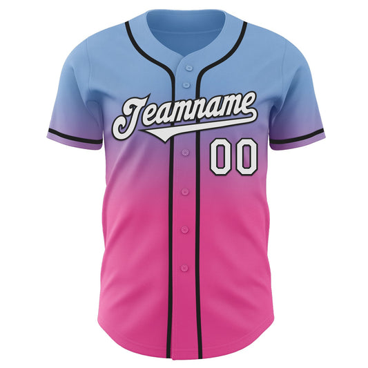 Custom Light Blue White Pink-Black Authentic Fade Fashion Baseball Jersey - Sky-Custom