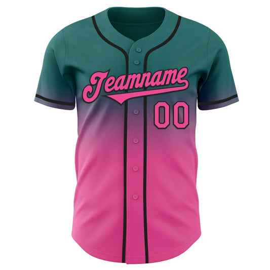 Custom Teal Pink-Black Authentic Fade Fashion Baseball Jersey - Sky-Custom