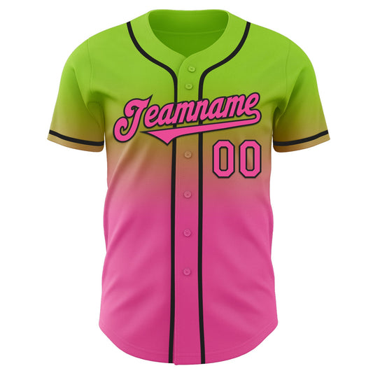 Custom Neon Green Pink-Black Authentic Fade Fashion Baseball Jersey - Sky-Custom