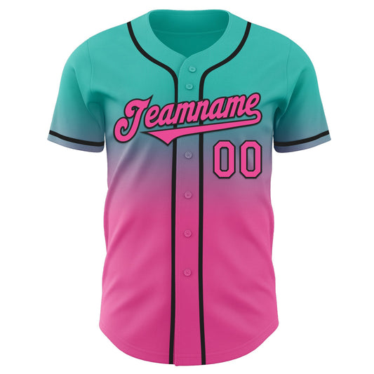 Custom Aqua Pink-Black Authentic Fade Fashion Baseball Jersey - Sky-Custom