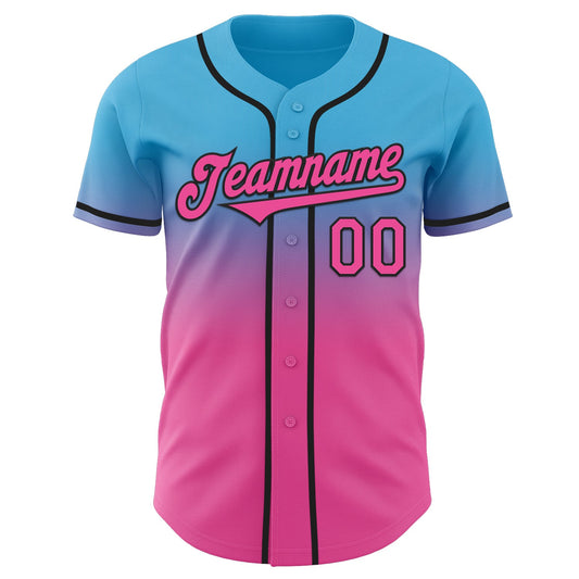 Custom Sky Blue Pink-Black Authentic Fade Fashion Baseball Jersey - Sky-Custom
