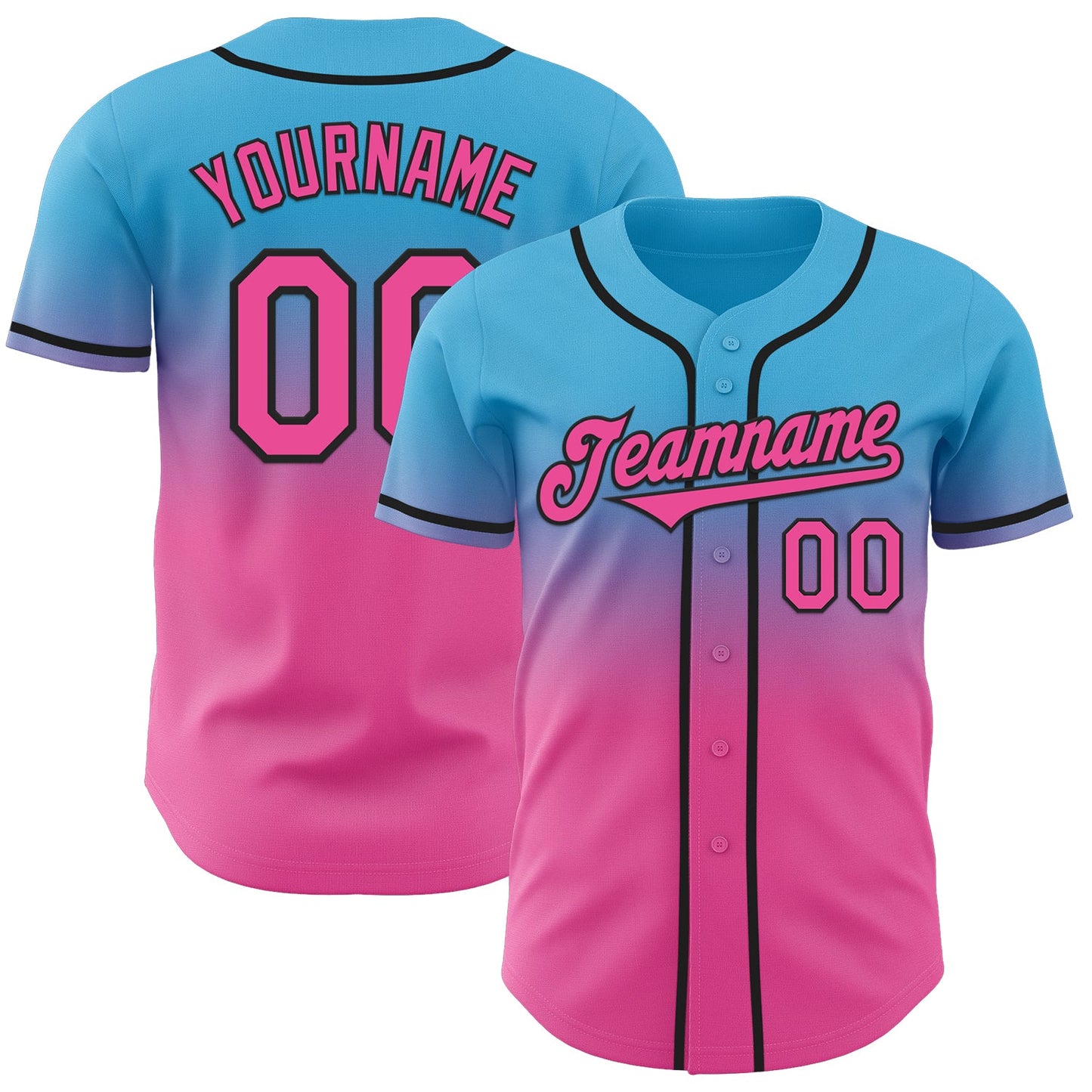 Custom Sky Blue Pink-Black Authentic Fade Fashion Baseball Jersey - Sky-Custom