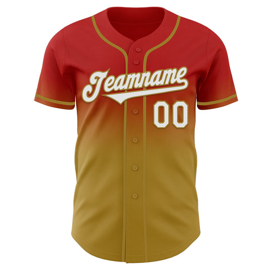 Custom Red White-Old Gold Authentic Fade Fashion Baseball Jersey - Sky-Custom