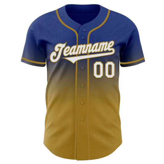 Custom Royal White-Old Gold Authentic Fade Fashion Baseball Jersey - Sky-Custom