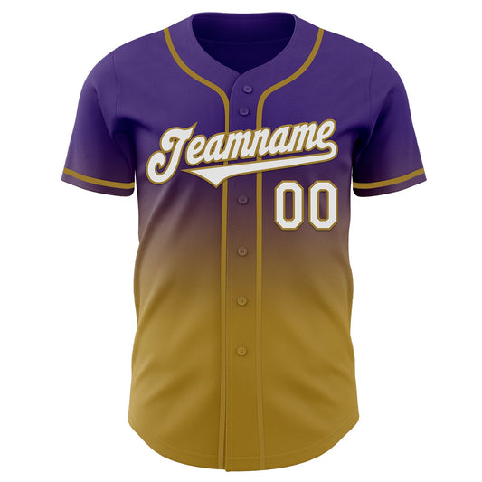 Custom Purple White-Old Gold Authentic Fade Fashion Baseball Jersey - Sky-Custom