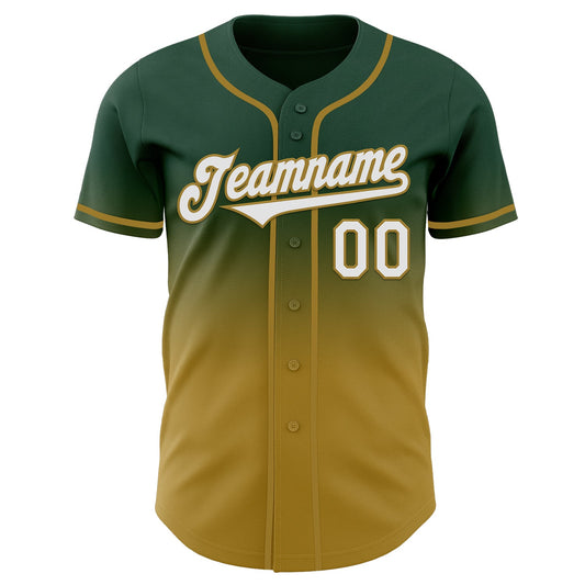 Custom Green White-Old Gold Authentic Fade Fashion Baseball Jersey - Sky-Custom