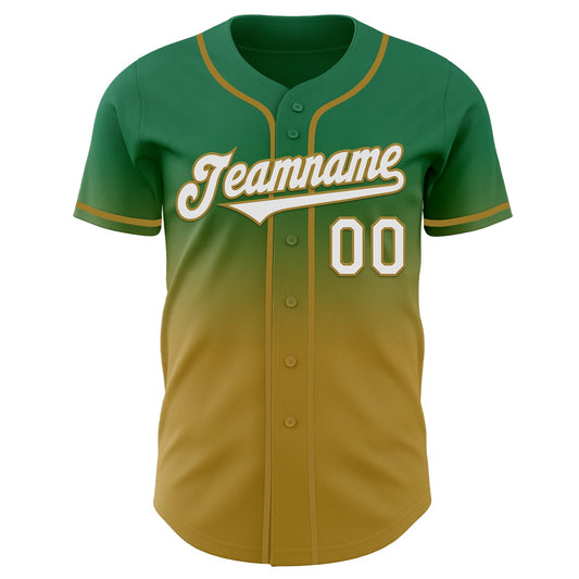 Custom Kelly Green White-Old Gold Authentic Fade Fashion Baseball Jersey - Sky-Custom
