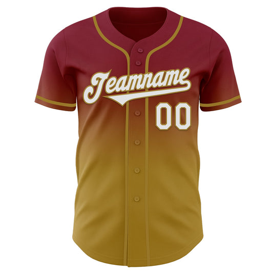 Custom Crimson White-Old Gold Authentic Fade Fashion Baseball Jersey - Sky-Custom